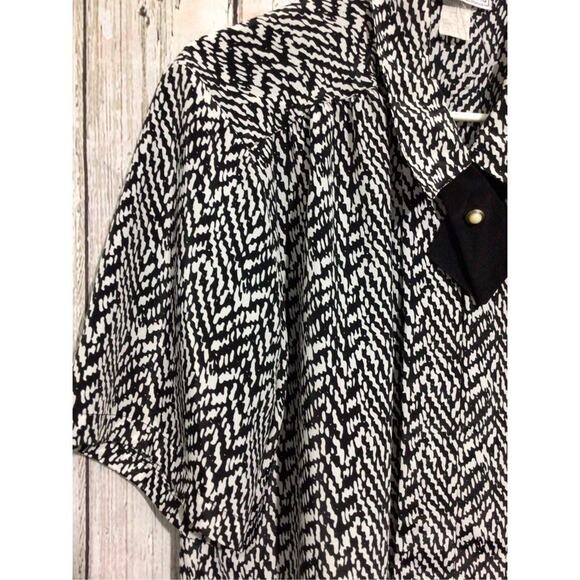 Impressions of California Black & White Blouse Tie Accent Pearl Button Size 16 ❤ - Picture 3 of 12